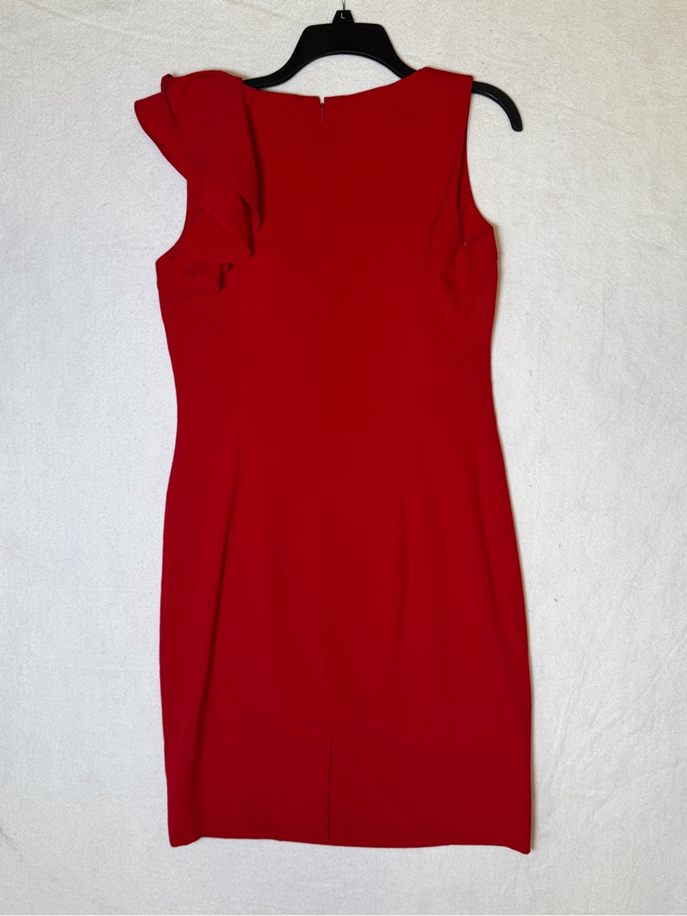 Calvin Klein Red Ruffle Shoulder Sleeveless Sheath Cocktail Dress Size 10 - Picture 5 of 5